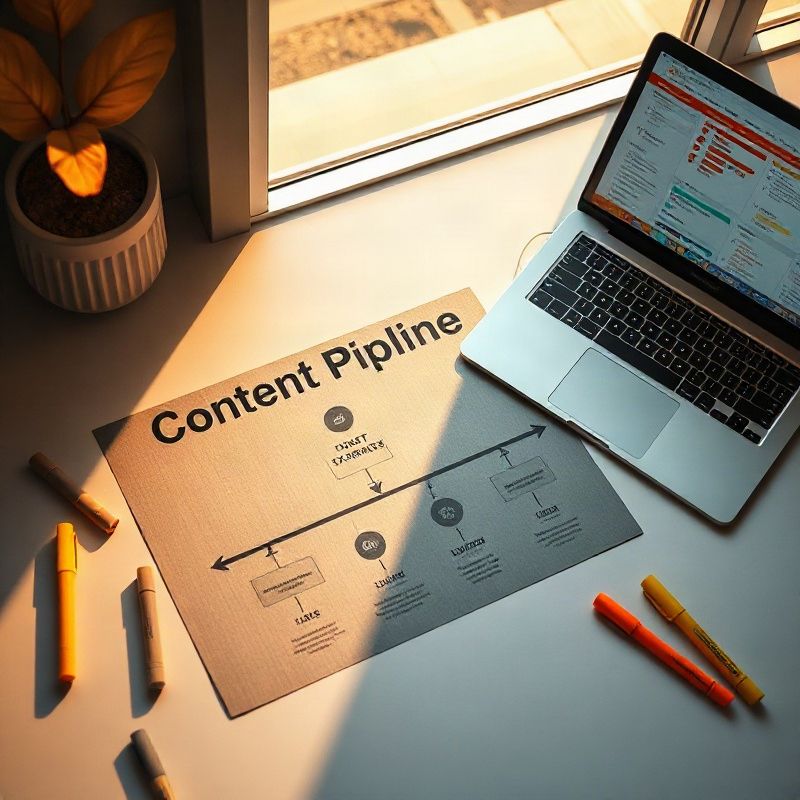 Content pipeline workflow diagram and editorial calendar