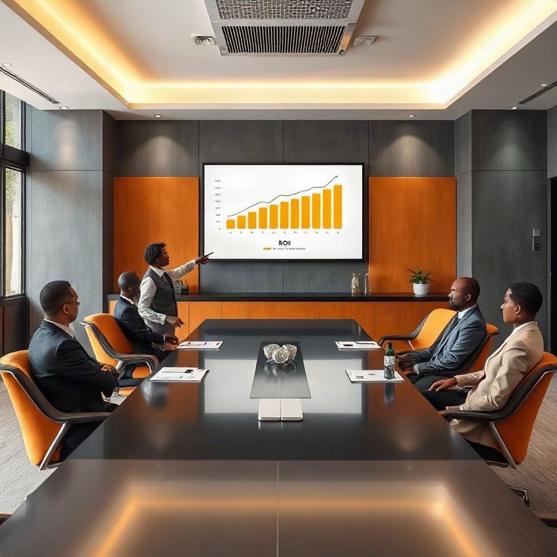 Nairobi boardroom with ROI chart on screen